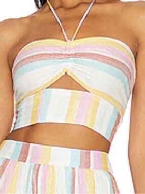 L Space Blue Skies cutout Striped Smocked Tube Top in Pastel Multi XS